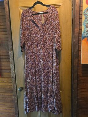 NATURAL LIFE Autumn Brown & Purple Floral Tiered Maxi Dress